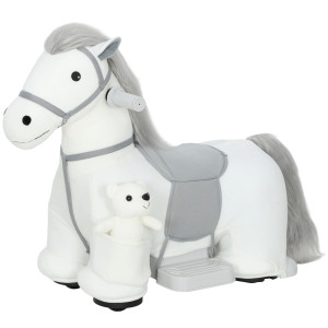 Aiyaplay Cavallo Elettrico per Bambini con Musica, Batteria 6V e Tocco, 74x34x51 cm, Bianco   Aosom Italy