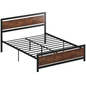 Homcom Struttura letto matrimoniale in acciaio con sommier e testiera compatibile, 208x167x103 cm, Marrone rustico   Aosom Italy