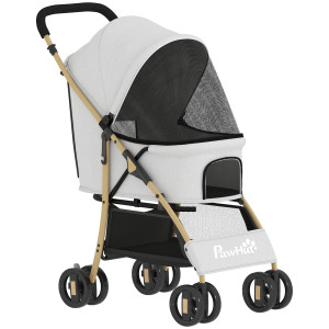 Pawhut Passeggino per Animali con 2 Porte Finestra in Rete Cestino Portaoggetti Cintura di Sicurezza 80x44,5x97 cm Grigio Chiaro   Aosom Italy