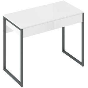 Homcom Scrivania con 2 Cassetti 100x50x75 cm Scrivania per Computer Gambe in Acciaio per Casa Spazi Ridotti Bianco Lucido   Aosom Italy
