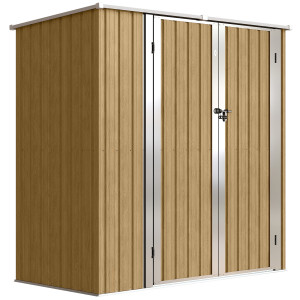 Outsunny Capanno da Giardino Esterno Metallico 1,37 m² 163x89x163 cm con Tetto Inclinato, Porte con Chiavistello e Guanti Marrone   Aosom Italy