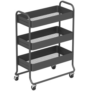 Homcom Carrello da cucina con 3 ceste e 4 ruote in metallo, 64,5x34x87 cm, Nero   Aosom Italy