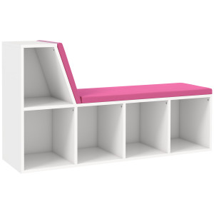 Homcom Libreria con Seduta Imbottita e 5 Scomparti, 108x30x60 cm, Bianco e Rosa   Aosom Italy
