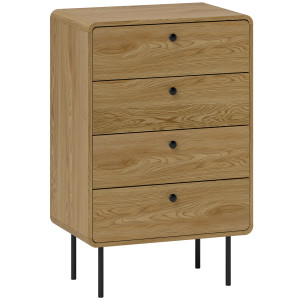 Homcom Cassettiera 4 cassetti, mobile contenitore stretto con piedi in acciaio, angoli arrotondati, 60 x 39 x 91,5 cm, rovere   Aosom Italy