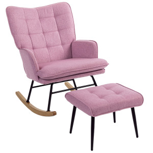 Homcom Poltrona a Dondolo con Poggiapiedi con Cuscino Imbottito Braccioli Schienale Alto Gambe in Legno Portata 130 kg Rosa   Aosom Italy