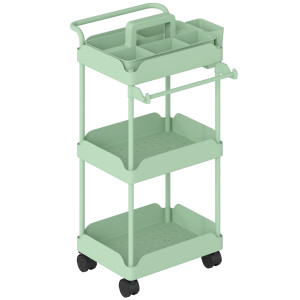 Homcom Carrello Ausiliario da Cucina con Ruote a 3 Livelli, Ceste Estraibili e Portasalviette, 42x42.5x76 cm, Verde   Aosom Italy