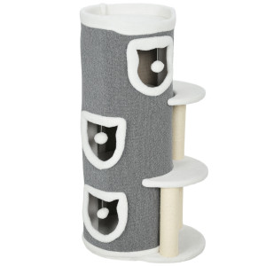 Pawhut Torre per Gatti a 4 Livelli, Albero Tiragraffi Stabile con Pali in Sisal e Bordo in Peluche, 2 Piattaforme, 50x36x101 cm, Grigio   Aosom Italy