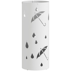 Homcom Portaombrelli Cilindrico con Vassoio di Raccolta Rimovibile e 4 Ganci, Ø17x41 cm, Bianco   Aosom Italy