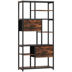 Homcom Libreria con 2 cassetti in tessuto e 9 scomparti aperti, Scaffale contenitore con telaio in acciaio, 72,5x30x150 cm, Marrone   Aosom Italy