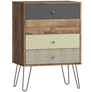 Homcom Cassettiera con 4 Cassetti Gambe a Forcella in Acciaio Stile Boho 60x39x86 cm Multicolore   Aosom Italy