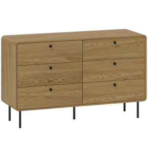 Homcom Cassettiera con 6 Cassetti, Mobile Contenitore Stile Moderno con Angoli Arrotondati e Gambe in Acciaio, 120x40x75 cm, Effetto Legno di Rovere