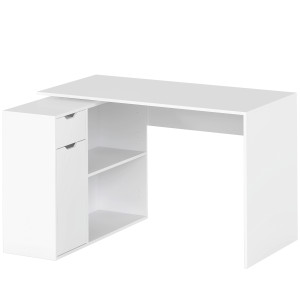 Homcom Scrivania Flessibile, Armadietto a 2 Livelli con Cassetto e Ripiani Aperti, in Legno, Bianco   Aosom Italy