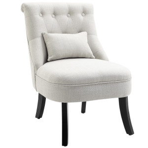 Homcom Poltrona Imbottita Morbida con Cuscino Lombare, per Leggere e Riposare, Rivestimento in Tessuto Effetto Lino, 52,5x69x77 cm, Bianco Crema