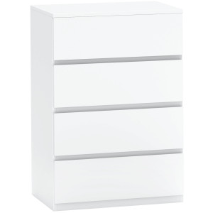 Homcom Cassettiera con 4 Cassetti e Cinture Anti-Ribaltamento, in Legno, 55x33x80 cm, Bianco   Aosom Italy