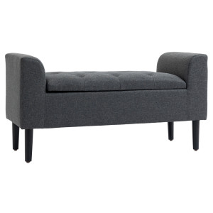 Homcom Panca Imbottita con Contenitore, Gambe in Legno, Portata fino a 130 kg, per Soggiorno, Camera e Ingresso, Effetto Lino, 116x44x58 cm, Grigio