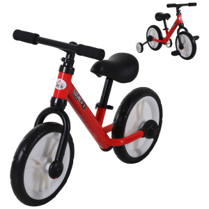 Homcom Bici d'equilibrio per bambini da 2-5 anni, bici per imparare a camminare con rotelle di supporto, pedali, sedile regolabile in altezza,