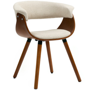 Homcom Sedia da pranzo, tessuto effetto lino, schienale curvo, gambe in legno, Beige   Aosom Italy