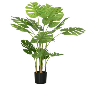 Homcom Pianta artificiale Pianta artificiale realistica Monstera Deliciosa,1 vaso di coltura e terriccio cementizio,17,5 cm x 17,5 cm x 120 cm, Verde
