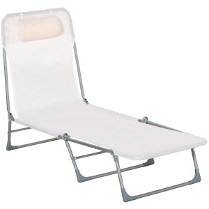 Outsunny Sdraio da Giardino Pieghevole con Schienale Reclinabile  e Cuscino, in Metallo e Texteline, 182x56x28 cm, Crema   Aosom Italy