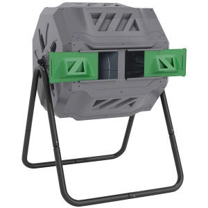 Outsunny Compostiera da Giardino Girevole a 2 Sezioni con 8 Prese d'Aria, in Acciaio e PP, 71x65x96 cm, Grigio