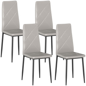 Homcom Set di 4 Sedie da Pranzo con Schienale Alto in Finta Pelle e Acciaio, 41x50x97cm, Grigio   Aosom Italy