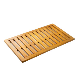 Outsunny Tappetino da Doccia in Legno di Acacia 91x51 cm Tappetino Antiscivolo per Bagno Spa o Piscina Naturale   Aosom Italy