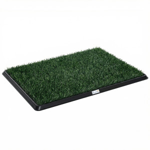Pawhut Toilette per Cani 76 x 50,5 cm Lettiera con 2 Tappeti in Erba Sintetica Lavabili Lettiera per Cuccioli per Cani per Balcone Casa Nero+Verde