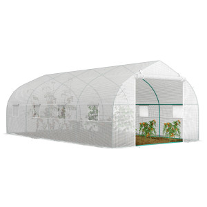 Outsunny Serra da Giardino 6x3x2m con 8 Finestre e Porta Avvolgibile, Copertura Anti-Raggi UV, Serra per Orto in Acciaio e PP, Bianco   Aosom Italy