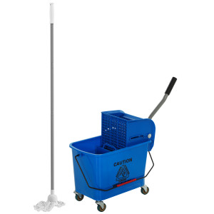 Homcom Secchio per lavaggio con strizzatore, pannello separatore e ruote Capacità 20 L per pulizia domestica 45x26,5x70 cm Blu   Aosom Italy