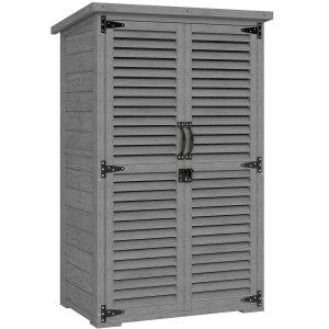 Outsunny Armadio giardino in legno con 2 ripiani e tetto bitumato, 75x50x118 cm, Grigio   Aosom Italy