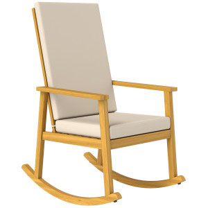 Outsunny Poltrona dondolo in legno con cuscino, 60x89x107 cm, Beige   Aosom Italy