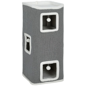 Pawhut Torre per Gatti con 3 Casette, 3 Palline e Posatoio, in Legno, Tessuto e Peluche, 41x41x100 cm, Grigio e Bianco   Aosom Italy