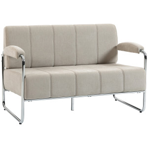 Homcom Divano 2 Posti Moderno Rivestito in Ciniglia Beige, in Acciaio, Spugna e Pannello Multistrato, 120x73x76 cm   Aosom Italy