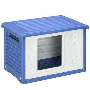 Pawhut Cuccia per Cani Taglia Piccola da Esterno in PE con Ingresso e 2 Prese d'Aria Laterali, 60x42x40 cm, Blu e Bianco   Aosom Italy