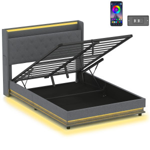 Homcom Letto 140x200 cm con contenitore idraulico, testiera, pediera e LED   Aosom Italy