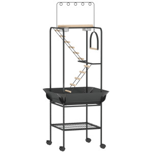 Pawhut Parco Giochi per Uccelli con Ruote, Scale, Altalena, Protezione per Semi, Vassoio, Ciotole e Posatoi, 63x63x163 cm   Aosom Italy