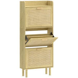 Homcom Scarpiera con 3 ante ribaltabili e vano aperto per 12-18 paia, 65x24,5x153 cm, Rovere   Aosom Italy