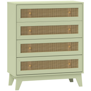 Homcom Cassettiera 4 cassetti effetto rattan con struttura in legno, 80x35x95 cm, Verde   Aosom Italy