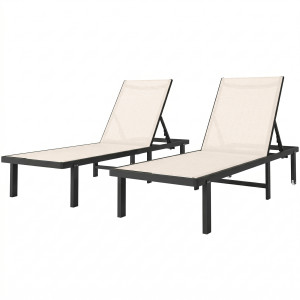 Outsunny Set 2 lettini reclinabili con ruote in alluminio e textilene, Beige   Aosom Italy