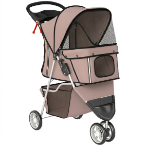 Pawhut Passeggino per Cani Pieghevole con Cesta Portaoggetti, Cuscino, Finestre in Rete, Portabicchieri per Piccoli Cani fino a 10 kg, Caffè   Aosom