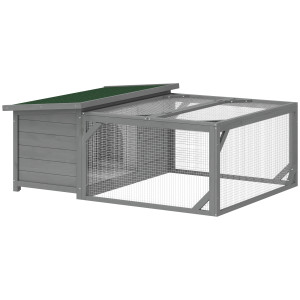 Pawhut Gabbia per Conigli in Legno con Tetto Bituminoso Apribile, Recinto Esterno e Porte, 125,5x100x49 cm, Grigio   Aosom Italy