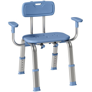 Homcom Sgabello da Doccia, Sedia da Doccia Ergonomica con Braccioli, Schienale, Altezza e Seduta Regolabili, Blu   Aosom Italy