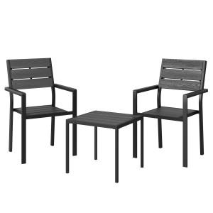 Outsunny Set da Giardino 3 Pezzi, Tavolino Bistrò con 2 Sedie Design a Lamelle, Effetto Legno, Piano in HDPE Antiruggine   Aosom Italy