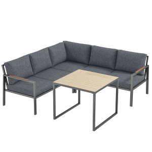 Outsunny Salotto da Giardino Esterno 3 Pezzi per 5 Persone, 2 Divani con Cuscini Spessi, 1 Tavolino, 183x183x72 cm, Grigio Scuro   Aosom Italy