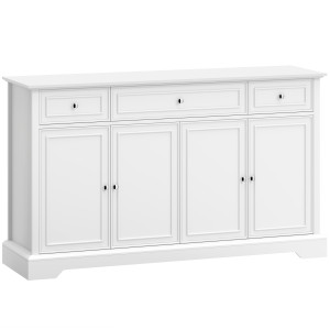 Homcom Buffet da cucina con 3 cassetti, 4 ante a chiusura ammortizzata e ripiani regolabili, 136x38x80 cm, bianco   Aosom Italy
