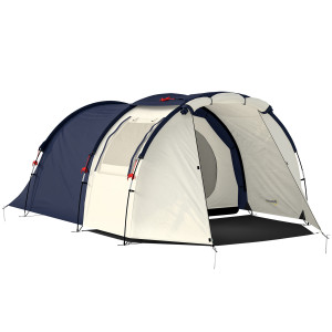 Outsunny Tenda da Campeggio Tunnel per 4 Persone Impermeabile, con Zona Notte e Giorno, Finestre e Telo da Terra, Blu Marino e Crema   Aosom Italy