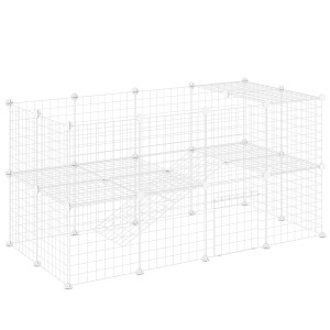 Pawhut Recinto per Animali Domestici Piccoli con 36 Pannelli di Metallo Modulabili con Porta, Bianco   Aosom Italy
