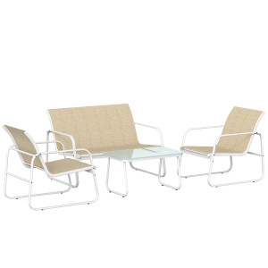 Outsunny Set da Giardino 4 Pezzi con Divano, Poltrone, Tavolino, Khaki e Bianco   Aosom Italy