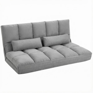 Homcom Divano da Terra Pieghevole a Lettino, Schienale Reclinabile su 7 Livelli e Cuscini, 130x73x60cm Grigio Chiaro Aosom