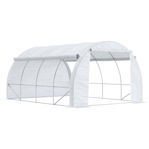 Outsunny Serra a Tunnel con Porta, Pannelli e 8 Finestre Avvolgibili, in Acciaio Zincato e PE, 3.97x3x2 m, Bianco   Aosom Italy